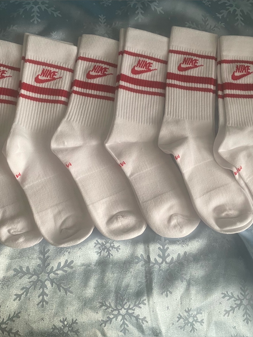 White Crew Socks with Red Stripe - Athletic 6 pairs medium size